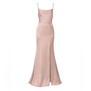 Amsale Chloe Blush Pink Satin Sleeveless Slit Straight Neck Bridesmaid Gown 20